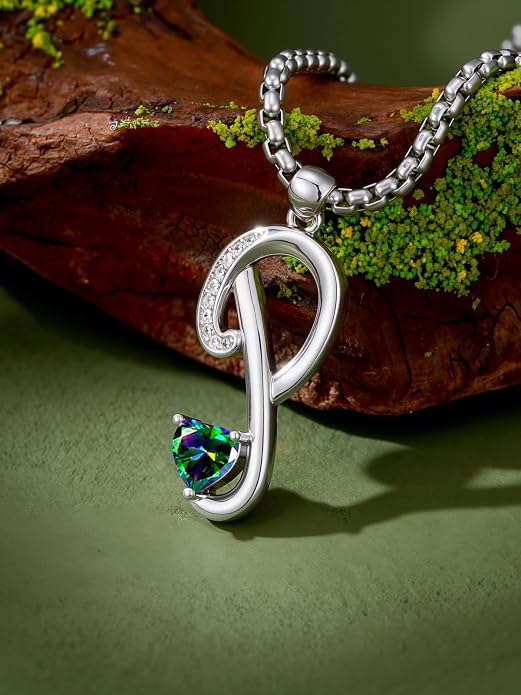 Birthday Gifts for Women Alphabet A to Z Initial Birthstone Pendant Necklaces for Women - 18k White Gold Plated Personalized Name Jewelry Anniversary Graduation Gifts for Wife Her Daughter Girlfriend(with Gift Box)