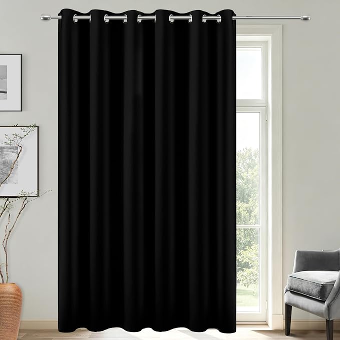 KOUFALL Extra Wide Curtains Black Out 84 x 96 Inch Long, 8FT Floor to Ceiling Length Grommet Thermal Room Divider Curtains for Bedroom Living Room,1 Panel, Black