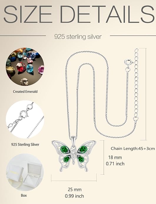Butterfly Necklace 925 Sterling Silver Celtic Knot Pendant Teardrop Birthstone Twisted Jewelry for Women