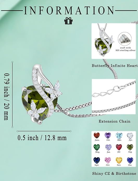Butterfly Necklaces for Women Sterling Silver Infinity Heart Pendant Birthstone Jewelry Gift with 14k Yellow Gold/Rose Gold Plated