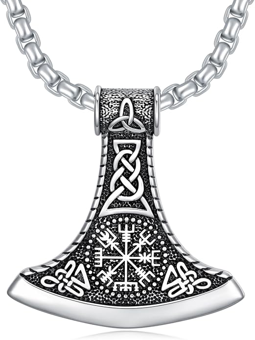 Viking Necklace for Men 925 Sterling Silver Viking Wolf/Thors Hammer/Vegvisir/Tree of Life/Compass Pendant Norse Necklace Amulet Talisman Christmas Gifts for Him Her