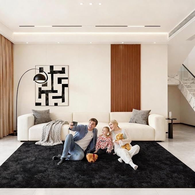 6x9 Area Rugs for Living Room, Large Fluffy Rugs for Bedroom, Fuzzy Shag Soft Non-Slip Carpet for Kids Girls and Boys Nursery Dorm Indoor Room Home Decor (6ft X 9ft, Tie-Dyed Black Grey)