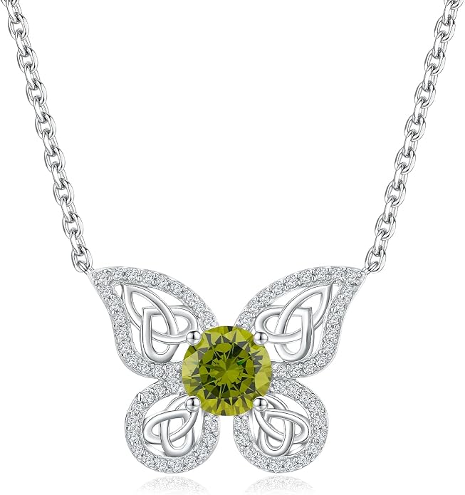 925 Sterling Silver Birthstone Necklaces for Women, Dainty Cute Dragonfly/Butterfly Pendant Necklace, Great Christmas/Anniversary Jewelry for Mother