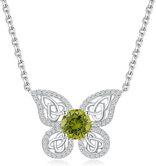 925 Sterling Silver Birthstone Necklaces for Women, Dainty Cute Dragonfly/Butterfly Pendant Necklace, Great Christmas/Anniversary Jewelry for Mother
