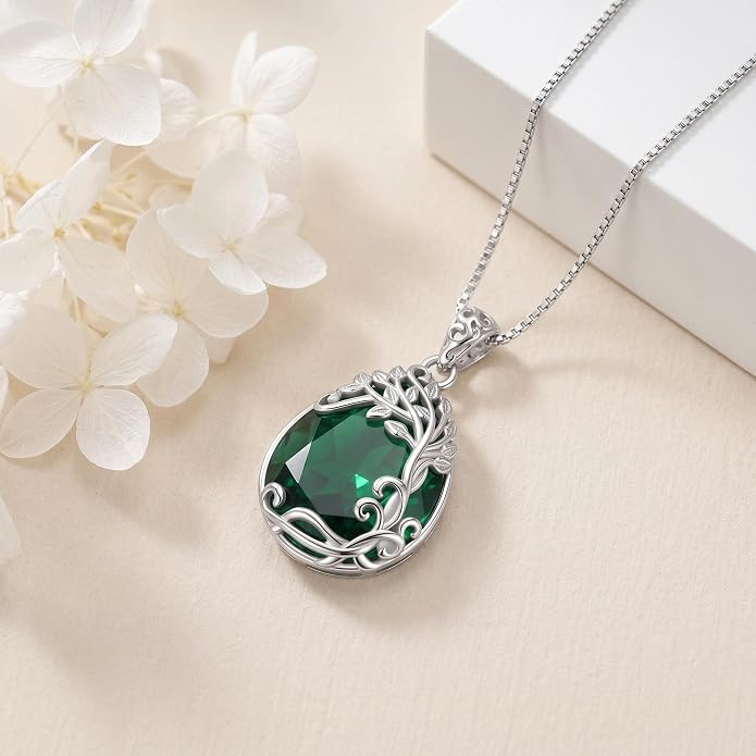 Teardrop Moonstone Necklace for Women Tree of Life/Filigree Birthstone Pendant Necklace Jewelry
