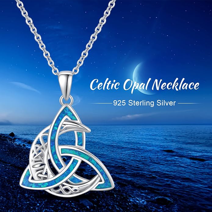 CHENGHONG Celtic Moon Necklace for Women 925 Sterling Silver Celtic Knot Moonstone Pendant Necklace Crescent Irish Necklaces Celtics Jewelry Gift for Women Men