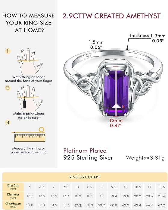 DAYBYDAY Celtic Birthstone Rings for Women, 925 Sterling Silver/18K Gold Plated Emerald Cut Celtic Knot Engagement Wedding Ring, Square Created Gemstone Promise Rings for Her Size 6-10