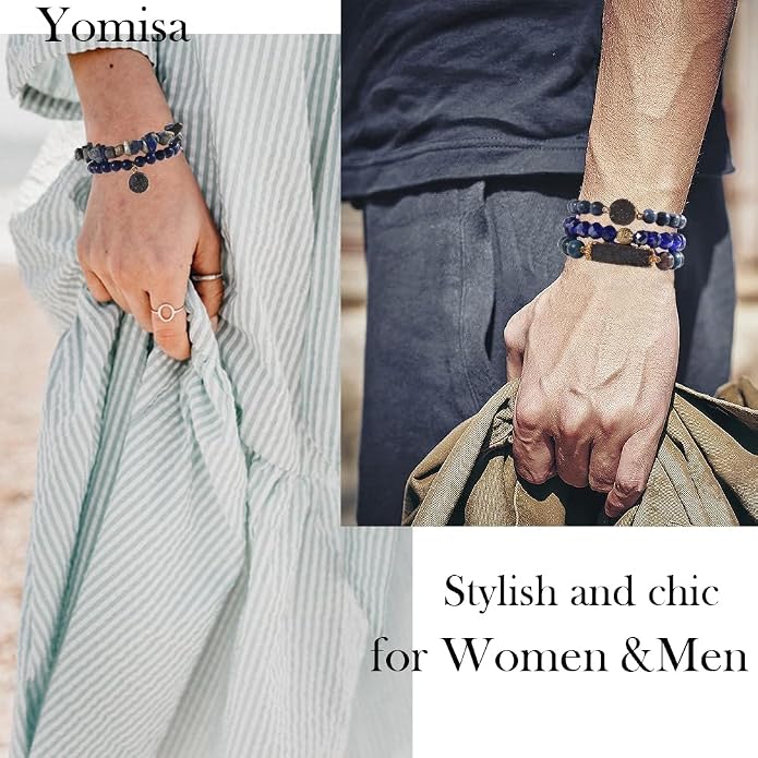 Yomisa 5PCS 6PCS Natural Boho Beaded Bracelets/Bangle for Women Men,Healing Turquoise Jasper Agate Crystal Gemstone Stone Chakra Multilayer Wrap Bohemian Handmade Jewelry Beads Stretch Bracelet Set