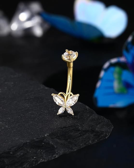 14K Gold Plated Belly Button Rings 925 Sterling Silver Belly Navel Rings for Women Surgical Steel Navel Piercing Jewelry