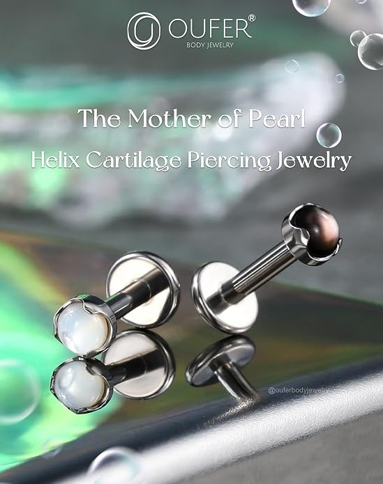OUFER Cute Kitten Helix Piercing, Silver 16G Helix Earrings Flat Back Internally Threaded Helix Cartilage Piercing Jewelry for Women Men-8MM-6MM