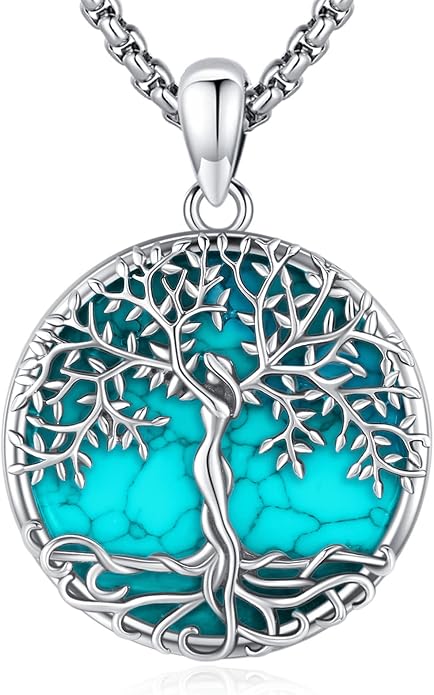 Jewelry Gifts - Tree of Life Necklace Sterling Silver Abalone Shell/Opal/Moonstone/Black Onyx/Turquoise/Malachite/Crystal Family Tree of Life Jewelry for Women Men
