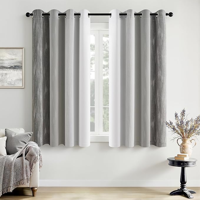 MIULEE Grey and Greyish White Ombre Blackout Curtains, Full Room Darkening Thermal Insulated 54 Inches Long Drapes for Bedroom/Living Room Grommet Window Treatments Modern 52Wx54L, Set of 2