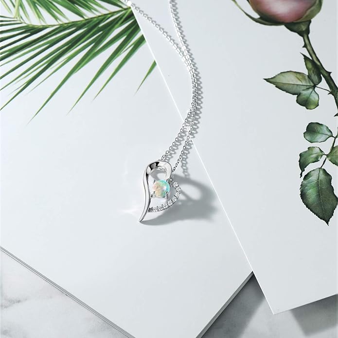 Gem Stone King Heart Shape Pendant Necklace For Women | 925 Sterling Silver | 6MM Round Gemstone Birthstone | Heart Necklace For Women | With 18 Inch Silver Chain