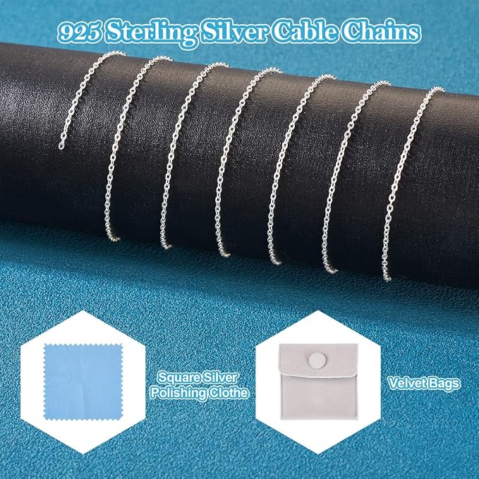 Elecrelive 3.28 Feet 925 Sterling Silver Cable Chains 1.5mm Thin Small Link Silver Necklace Permanent Jewelry Chain for Women Minimalist Necklace Bracelet Making
