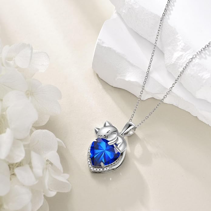 Cat Necklace Sterling Silver Cat Zircon Pendant Gothic Jewelry for Women Animal Lovers Gifts