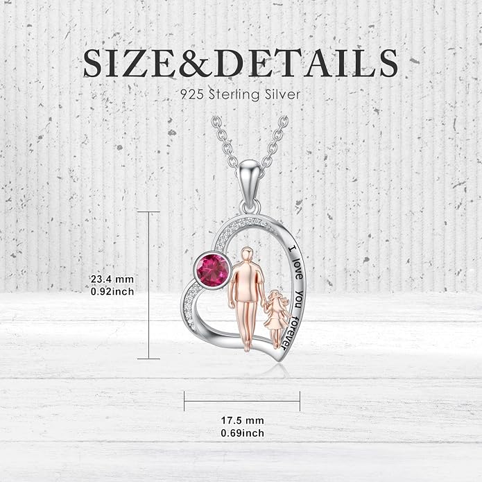 PROESS S925 Sterling Silver Daughter Heart Pendant Necklace from Dad Mom I Love You Forever Jewelry
