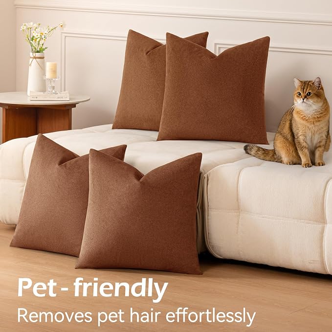 a moment Waterproof Throw Pillow Covers Set of 4,18x18 Inch Outdoor Stain Resistant Pet Friendly Pillowcases Cushion Covers for Patio Sofa and Living Room,Rust