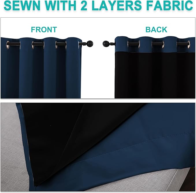 NICETOWN Moroccan Blue Full Shade Curtain Panels, Pair of Energy Smart & Noise Blocking Out Blackout Drapes for Dining Room Window, Thermal Insulated Guest Room Lined Window Dressing(55 x 78 inch)