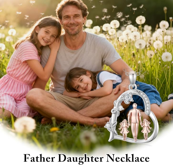 PROESS S925 Sterling Silver Daughter Heart Pendant Necklace from Dad Mom I Love You Forever Jewelry