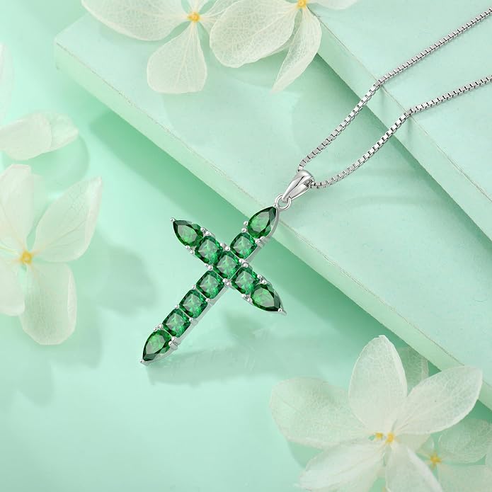 STARCHENIE 925 Sterling Silver Cross Necklace for Women Birthstone Jewelry | 925 Sterling Silver Crucifix Pendant, Birthstone Jewelry, Christian Religious Gift for Her