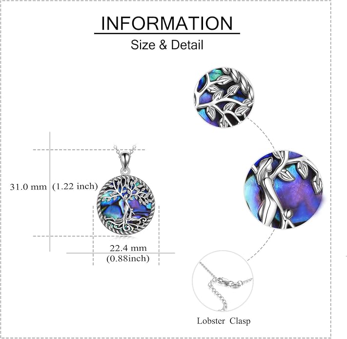 ONEFINITY Tree of Life Necklace for Women Sterling Silver Abalone Shell Crystal Tree of Life Pendant Necklace Family Tree Jewelry for Mom Daughter Sister Girls Christmas Gifts