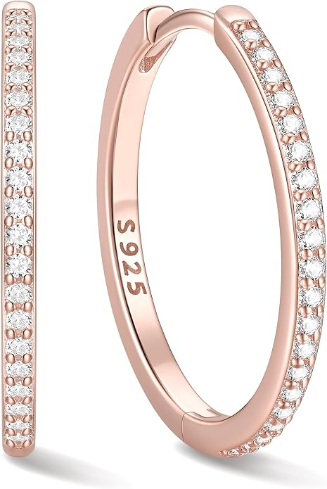 ChicSilver 925 Sterling Silver Huggie Earrings for Women 14K Gold Plated Silver Hoop Earrings for Women Hypoallergenic Small Cubic Zirconia Huggie Earring (6/8/10/12/14/16/18/20mm)
