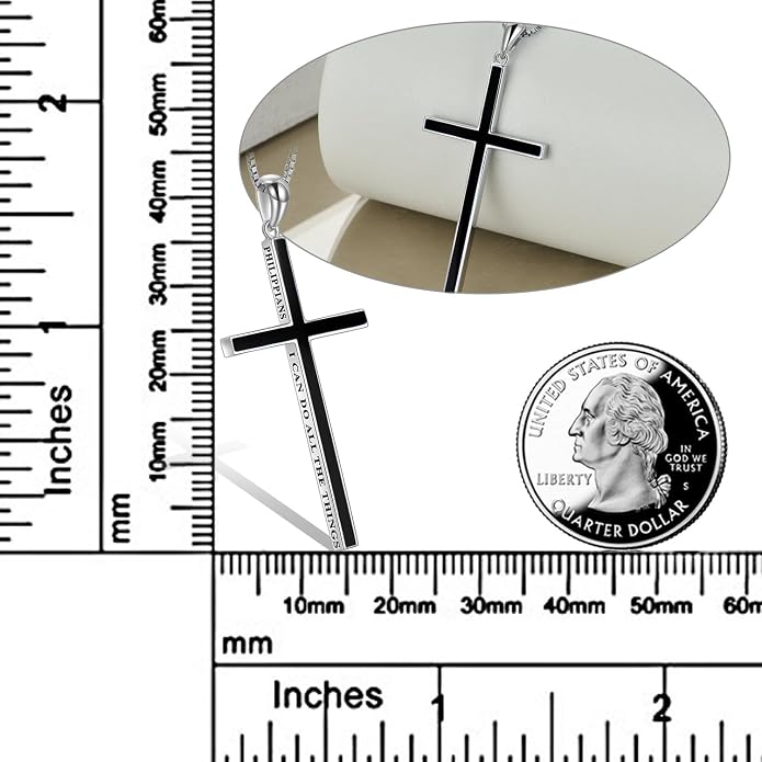 POPLYKE Cross Necklace 925 Sterling Silver Philippians 4:13 I Can Do All The Things Inspirational Necklace Gifts for Women Men 20+2''