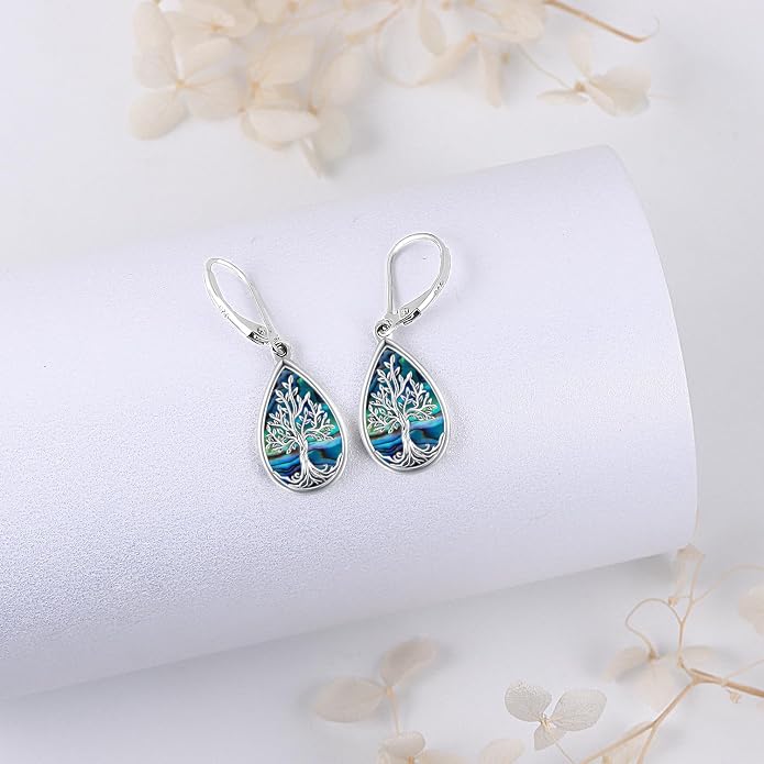 Aniu Tree of Life Earrings for Women Turquoise Malachite Teardrop Dangle Earrings for Women Sterling Silver Anniversary Birthday Drop Dangle Earrings Jewelry Gifts