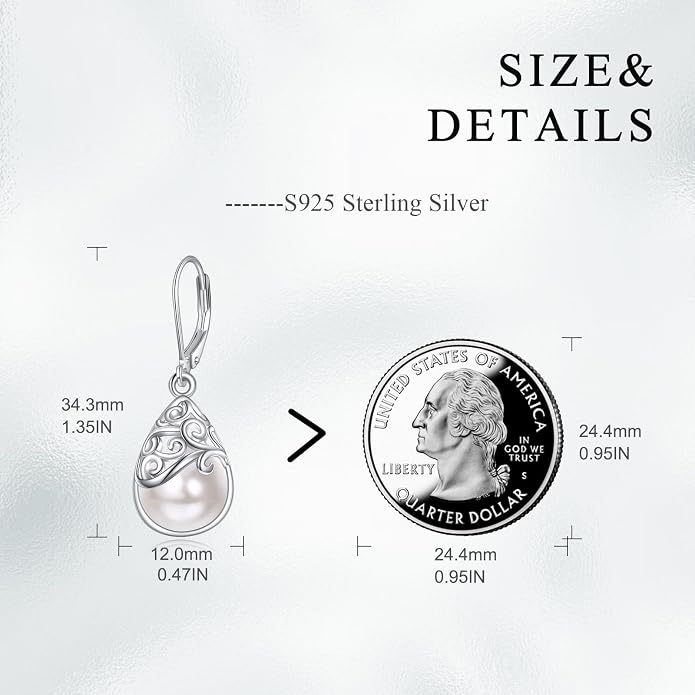 925 Sterling Silver Leverback Earrings Vintage Filigree Dangle Drop Earrings Jewelry Birthday Gifts for Women