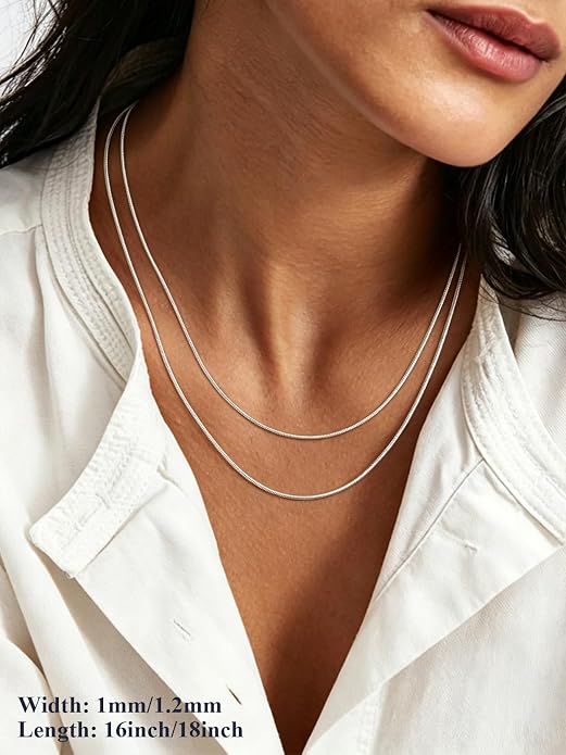 U7 Snake Necklace for Women 14K Gold Plated/Silver/Rose Gold/Black Chain Necklace Hypoallergenic, Stainless Steel Tiny Snake Chain Necklace 1/1.2/1.5/2MM, 14-30" Adjustable Minimalist Gift