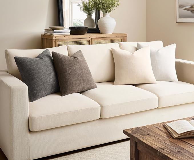 Pack of 4 Throw Pillow Covers 20x20 Inch Chenille Textured Neutral Soft Pillow Covers Solid Decorative Farmhouse Cushion Covers Home Boho Decor for Couch Sofa Bed Living Room