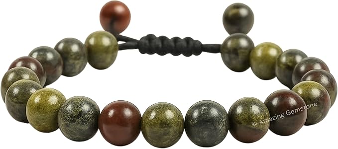 Amazing Gemstone Dragon Bloodstone Bracelet, Gifts for Men & Women - Protection Healing Crystal Bracelet - 8mm Gemstone Beaded Adjustable Bracelet, Pulseras para Hombres Mujer Stocking Stuffers
