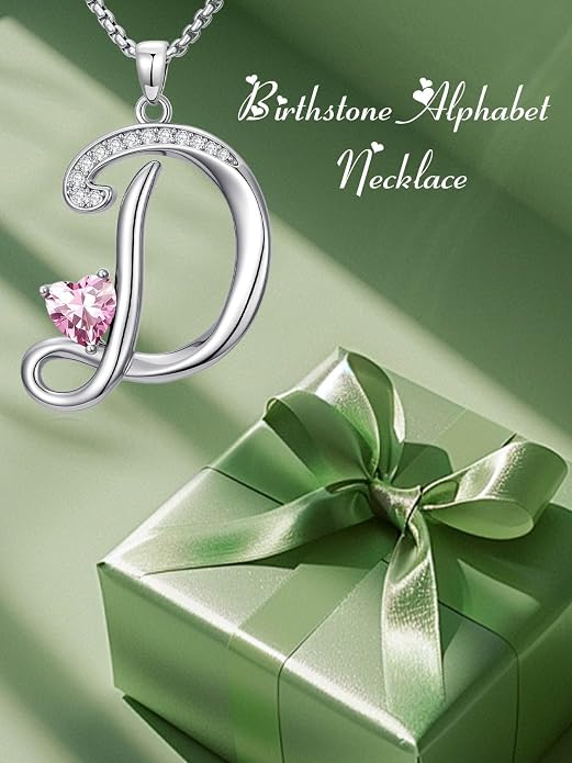 Birthday Gifts for Women Alphabet A to Z Initial Birthstone Pendant Necklaces for Women - 18k White Gold Plated Personalized Name Jewelry Anniversary Graduation Gifts for Wife Her Daughter Girlfriend(with Gift Box)