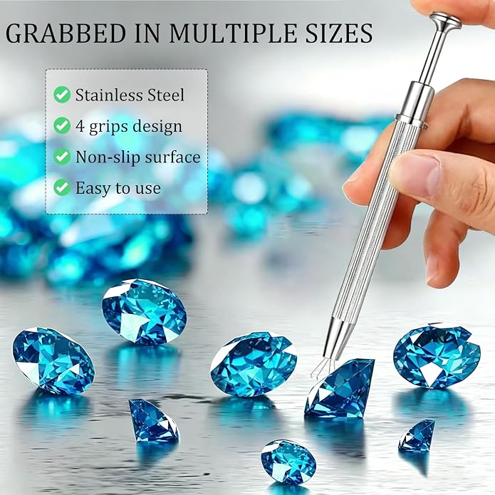 ONESING 2Pcs Piercing Ball Grabber Tool for Changing Jewelry, Stianless Steel Flat Back Earring Applicator Internally Threaded Push Pin Piercing Grabber Tool, Anti Slip 4 Claw Gem Ball Grabber Tool