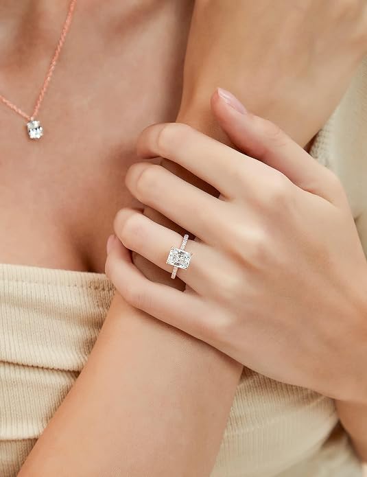 EAMTI 1/2/3/4CT 925 Sterling Silver Engagement Rings Radiant Cut Solitaire Cubic Zirconia CZ Wedding Promise Rings for Her Wedding Bands for Women Size 3-11