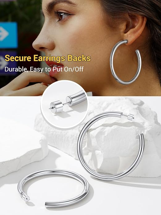 Stainless Steel Chunky Hoop Earrings For Women, Minimalist and Chic, Black/Gold Plated, Round Hoops Earrings Hypoallergenic, Size: 30mm/40mm/60mm/80mm, Come with Box