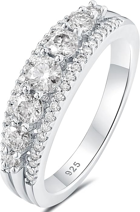 Newshe Jewellery Moissanite Wedding Bands for Women Eternity Ring 925 Sterling Silver Engagement Anniversary Stacking Size