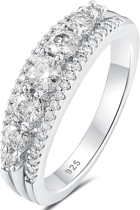 Newshe Jewellery Moissanite Wedding Bands for Women Eternity Ring 925 Sterling Silver Engagement Anniversary Stacking Size