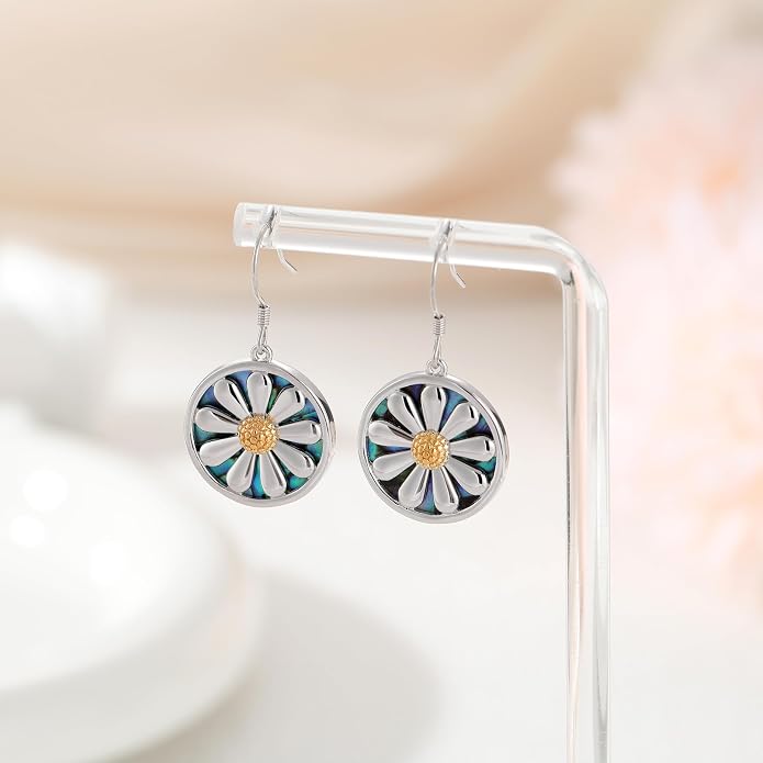 Sterling Silver Abalone Shell Filigree Dangle Drop Earrings Bohemia Jewelry Gift for Women Mother Mom
