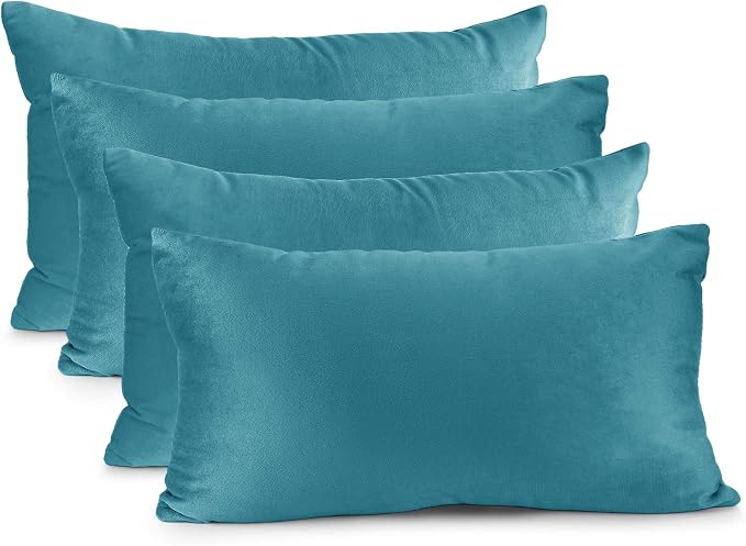 Nestl Throw Pillow Covers, Cozy Velvet Decorative Pillow Covers 12 x 20 Inches, Soft Solid Couch Pillow Covers for Sofa, Bed and Car, Set of 4 - Teal