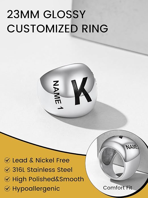 GOLDCHIC JEWELRY Chunky Dome Ring for Women, Stainless Steel Bold Stacking Croissant Statement Ring For Men (Size 7-12, Custom)