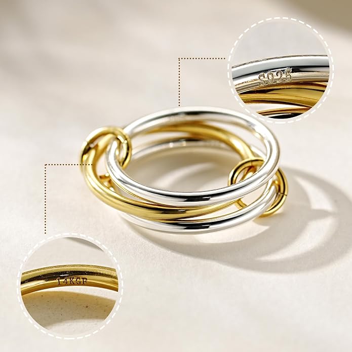 14K Gold filled Detachabie Stackable Rings for Women,Separated Non Tarnish Gold and Silver Rings,Statement Ring Set,Openable sleek Bands Stacking Ring Fashion Jewelry Gift