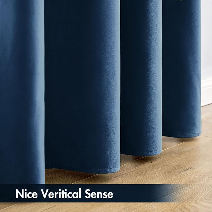 MIULEE Navy Blue Blackout Velvet Curtains Drapes 84 Inch Long 52"x84" | Luxurious Bedroom Living Room Decor, Room Darkening, Thermal Insulated, Rod Pocket Design, Super Soft Fabric