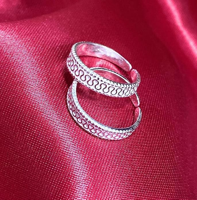 925 Sterling Silver Pattern Toe Ring for Women | Adjustable Open Band Bichhiya | White Toe Ring Mid Finger | Handmade Toe Cuff Foot Jewelry | Minimal Daily Wear Foot Ring | 2 CM Size