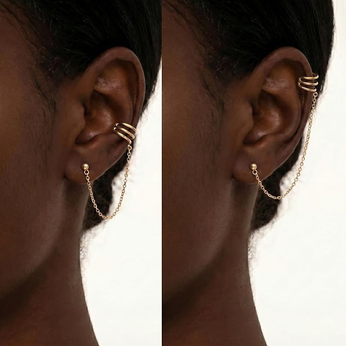 SLUYNZ 925 Sterling Silver Cuff Earrings Chain for Women Crawler Earrings Studs