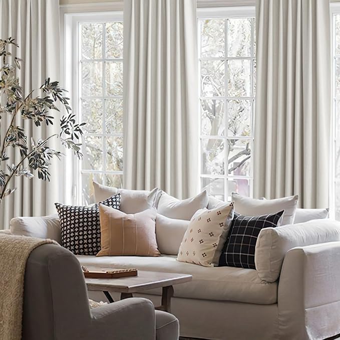 QJmydeco 100% Blackout Curtains for Bedroom, 100 Inch Living Room Faux Linen Designer Custom Drapes for Windows Treatments Insulated 2 Panels,Cream Ivory (W50 xL100 Inches Long 2Pcs)