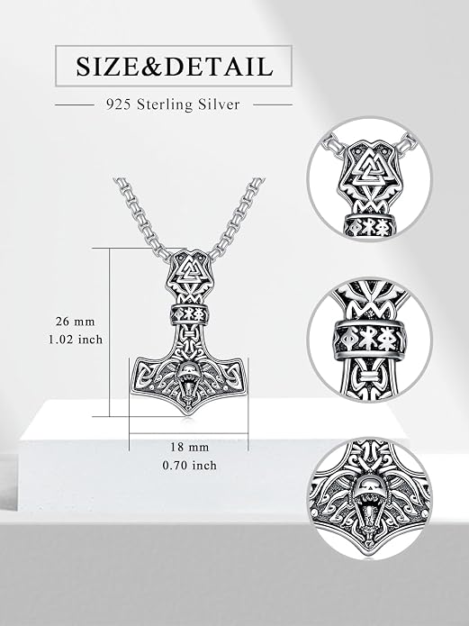 Viking Necklace for Men 925 Sterling Silver Viking Wolf/Thors Hammer/Vegvisir/Tree of Life/Compass Pendant Norse Necklace Amulet Talisman Christmas Gifts for Him Her