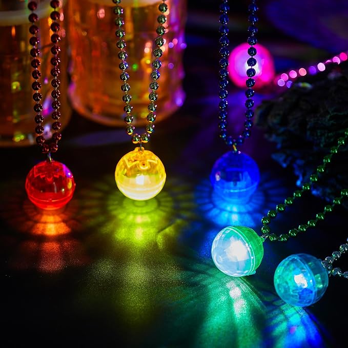 Sasylvia 12 Pcs LED Disco Ball Necklaces Light up Bead Necklaces 70s Disco Party Favors Glow in The Dark Bead Jewelry Costume Accessories for New Year Party Dance Supplies(Multicolor)