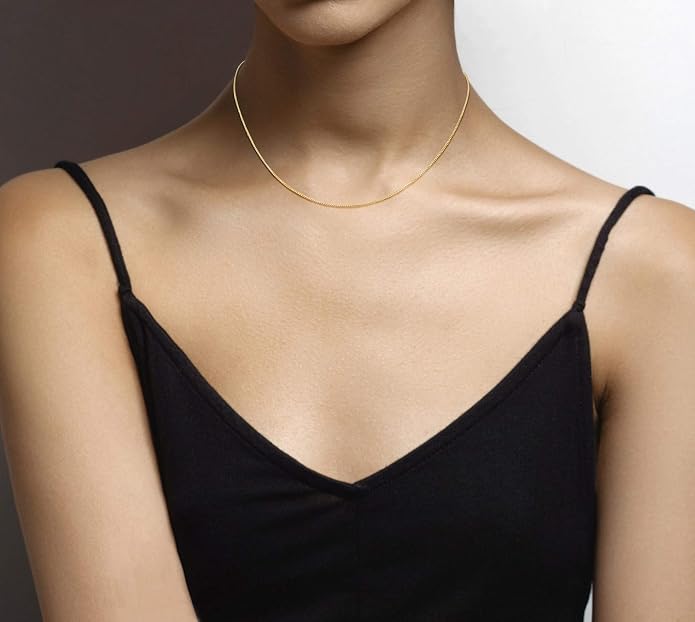 Miabella 925 Sterling Silver or 18K Gold Plated Italian 1mm Adjustable Solid Thin Bolo Box Chain Necklace for Women / 14-24 Inch Slider/Made in Italy