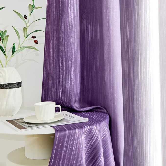 MIULEE Purple and Greyish White Ombre Blackout Curtains, Full Room Darkening Thermal Insulated 72 Inches Long Drapes for Bedroom/Living Room Grommet Window Treatments Modern 52Wx72L, Set of 2